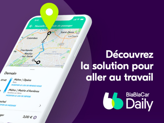 Affiche de promotion du covoiturage de Blablacar Daily en partenariat avec la Communauté de Communes du Chemin des Dames.